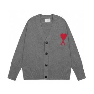 Ami Gray Cardigan with Red Heart Accent